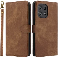 Phonesta Vintage Skin Book Wallet Klapphülle für Motorola Edge 50 / Edge 50 Pro - Braun