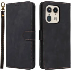 Phonesta Vintage Skin Book Wallet Klapphülle für Motorola Edge 50 Ultra - Schwarz
