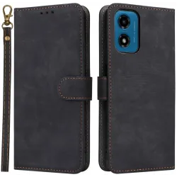 Phonesta Vintage Skin Book Wallet Klapphülle für Motorola Moto G04 / G04s / G24 / G24 Power / E14 - Schwarz