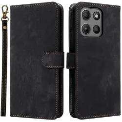 Phonesta Vintage Skin Book Wallet Klapphülle für Motorola Moto G17/G17 Power/G15/G15 Power - Schwarz