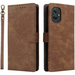 Phonesta Vintage Skin Book Wallet Klapphülle für Motorola Moto G55 - Braun