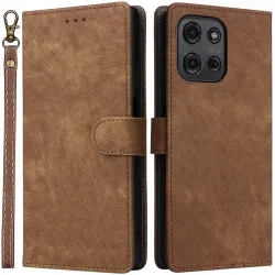 Phonesta Vintage Skin Book Wallet Klapphülle für Motorola Moto G75 - Braun