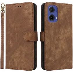 Phonesta Vintage Skin Book Wallet Klapphülle für Motorola Moto G85 - Braun