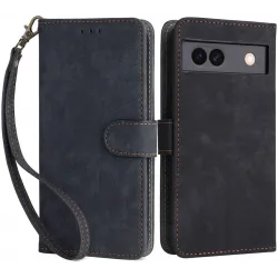 Phonesta Vintage Skin Book Wallet Klapphülle für Google Pixel 8a - Schwarz