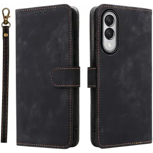 Phonesta Vintage Skin Book Wallet Klapphülle für Samsung Galaxy S25 Edge - Schwarz