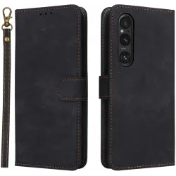 Phonesta Vintage Skin Book Wallet Klapphülle für Sony Xperia 1 VI - Schwarz