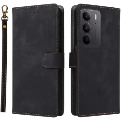 Phonesta Vintage Skin Book Wallet Klapphülle für Realme 14x / C75 - Schwarz