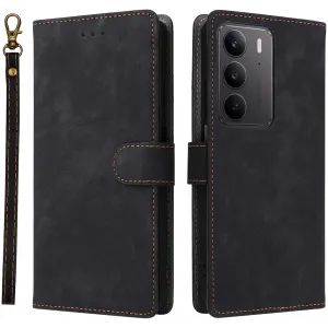 Phonesta Vintage Skin Book Wallet Klapphülle für Realme 14x / C75 - Schwarz