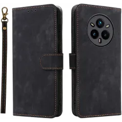 Phonesta Vintage Skin Book Wallet Klapphülle für Realme 14 Pro Plus - Schwarz