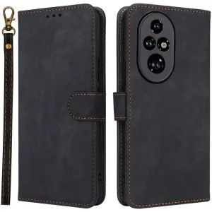 Phonesta Vintage Skin Book Wallet Klapphülle für HONOR 200 Pro - Schwarz