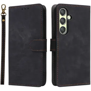 Phonesta Vintage Skin Book Wallet Klapphülle für Samsung Galaxy S25 - Schwarz