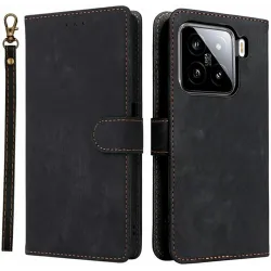 Phonesta Vintage Skin Book Wallet Klapphülle für Xiaomi 15 - Schwarz