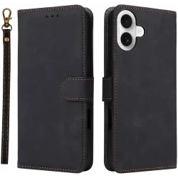 Phonesta Vintage Skin Book Wallet Klapphülle für Apple iPhone 16 - Schwarz