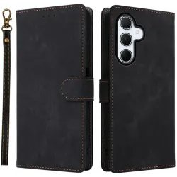 Phonesta Vintage Skin Book Wallet Klapphülle für Samsung Galaxy A36 - Schwarz