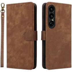 Phonesta Vintage Skin Book Wallet Klapphülle für Sony Xperia 1 VII - Braun