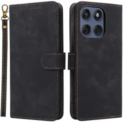Phonesta Vintage Skin Book Wallet Klapphülle für Motorola Edge 60 / Edge 60 Fusion - Schwarz