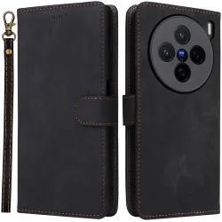 Phonesta Vintage Skin Book Wallet Klapphülle für Vivo X200 - Schwarz