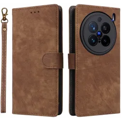 Phonesta Vintage Skin Book Wallet Klapphülle für Vivo X200 Pro - Braun