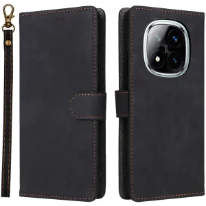 Phonesta Vintage Skin Book Wallet Klapphülle für Xiaomi Redmi Note 14 Pro 4G - Schwarz