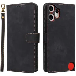Phonesta Vintage Skin Book Wallet Klapphülle für Nothing CMF Phone 2 Pro - Schwarz