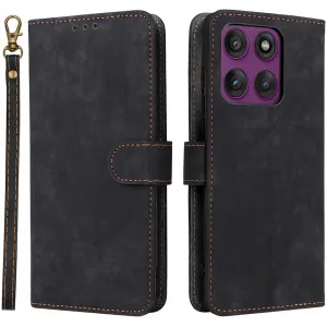 Phonesta Vintage Skin Book Wallet Klapphülle für Motorola Edge 60 Pro - Schwarz
