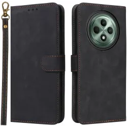 Phonesta Vintage Skin Book Wallet Klapphülle für Oppo Reno12 F/Reno12 FS - Schwarz