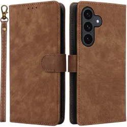 Phonesta Vintage Skin Book Wallet Klapphülle für Samsung Galaxy S25 FE - Braun