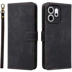 Phonesta Vintage Skin Book Wallet Klapphülle für Oppo Reno14 F/FS - Schwarz