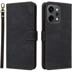 Phonesta Vintage Skin Book Wallet Klapphülle für Oppo Reno14 - Schwarz