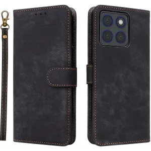 Phonesta Vintage Skin Book Wallet Klapphülle für Motorola Edge 70 - Schwarz
