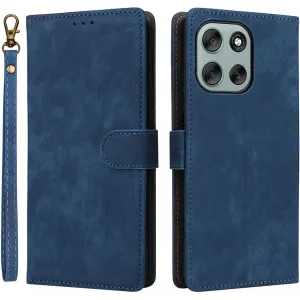Phonesta Vintage Skin Book Wallet Klapphülle für Motorola Moto G56 - Blau