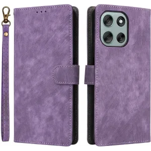 Phonesta Vintage Skin Book Wallet Klapphülle für Motorola Moto G56 - Lila