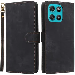 Phonesta Vintage Skin Book Wallet Klapphülle für Motorola Moto G57 Power - Schwarz