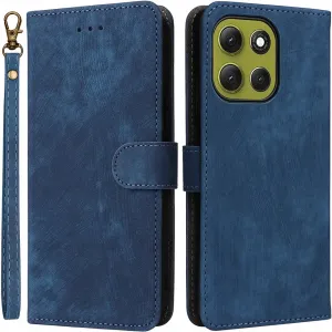 Phonesta Vintage Skin Book Wallet Klapphülle für Motorola Moto G86 - Blau