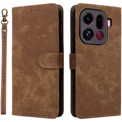 Phonesta Vintage Skin Book Wallet Klapphülle für Oppo Find X9 Pro - Braun