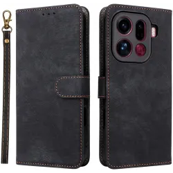Phonesta Vintage Skin Book Wallet Klapphülle für Oppo Find X9 Pro - Schwarz