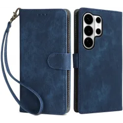 Phonesta Vintage Skin Book Wallet Klapphülle für Samsung Galaxy S26 Ultra - Blau