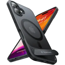 Torras Pstand Back Cover Hülle mit MagSafe für Apple iPhone 16 - Schwarz