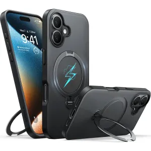 Torras Ostand Spin Back Cover Hülle mit MagSafe für Apple iPhone 16 - Schwarz