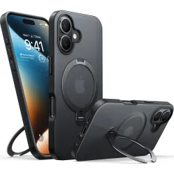 Torras Ostand Spin Back Cover Hülle mit MagSafe für Apple iPhone 16 Plus - Schwarz