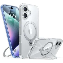 Torras Ostand Spin Back Cover Hülle mit MagSafe für Apple iPhone 16 Plus - Transparent