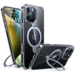 Torras Ostand Spin Back Cover Hülle mit MagSafe für Apple iPhone 16 Pro - Transparent