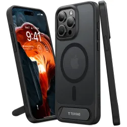 Torras Pstand Back Cover Hülle mit MagSafe für Apple iPhone 15 Pro Max - Schwarz