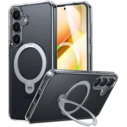 Torras Ostand Spin Back Cover Hülle mit MagSafe für Samsung Galaxy S25 Plus - Transparent